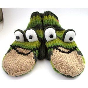 Delux Knitwits A2150 Ferny the Frog Mittens Youth/Adult Green - Natural Wool NWT